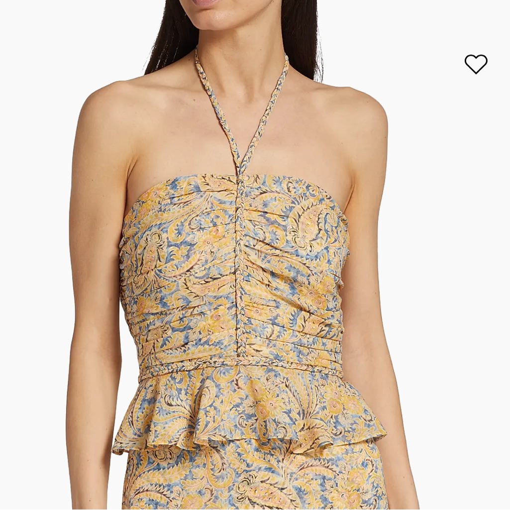 Veronica Beard Yellow Blue Paisley Strapless Ruffled Blouse